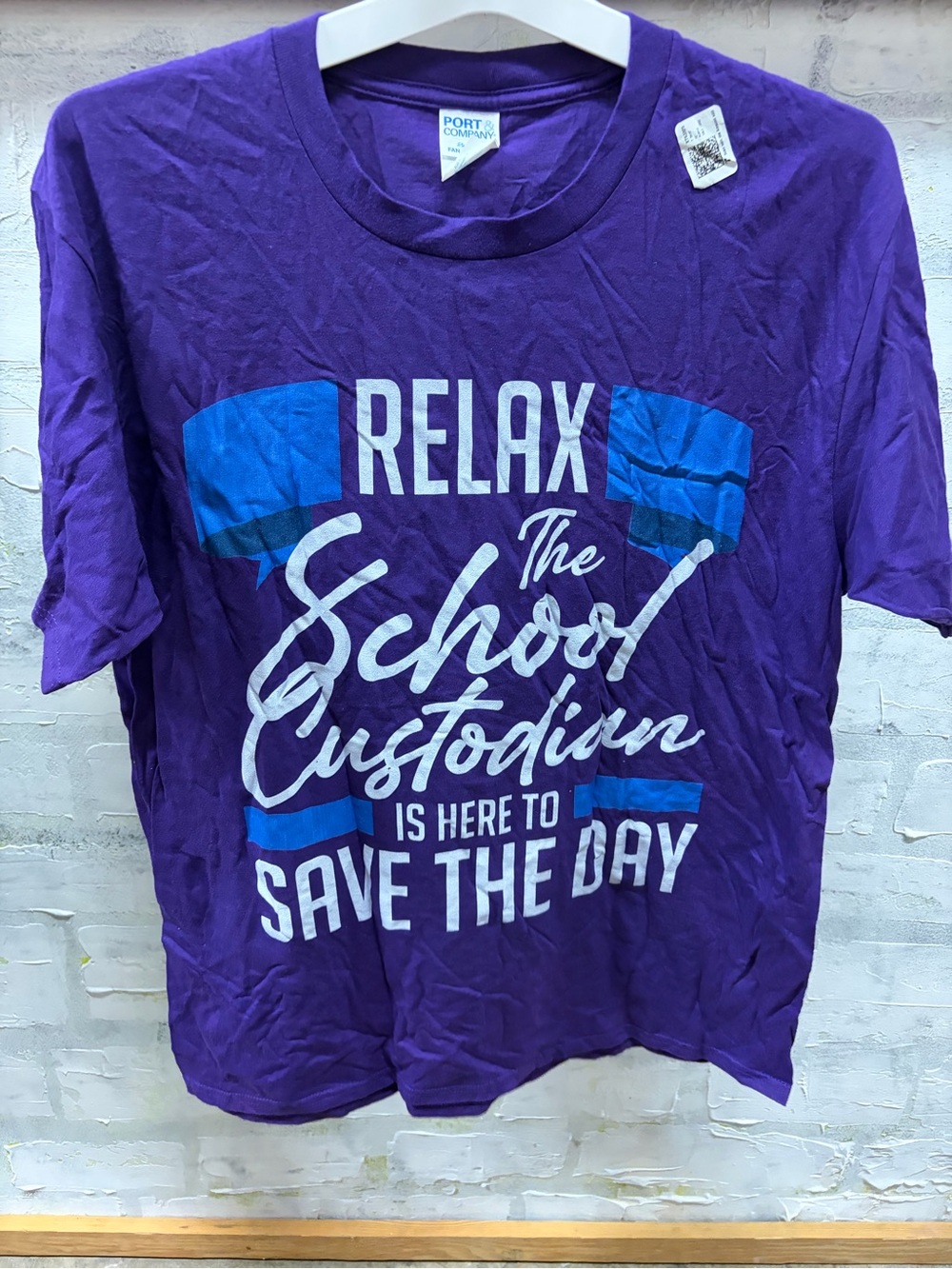 Mens Purple Graphic Tee - "Relax The School Custodian"